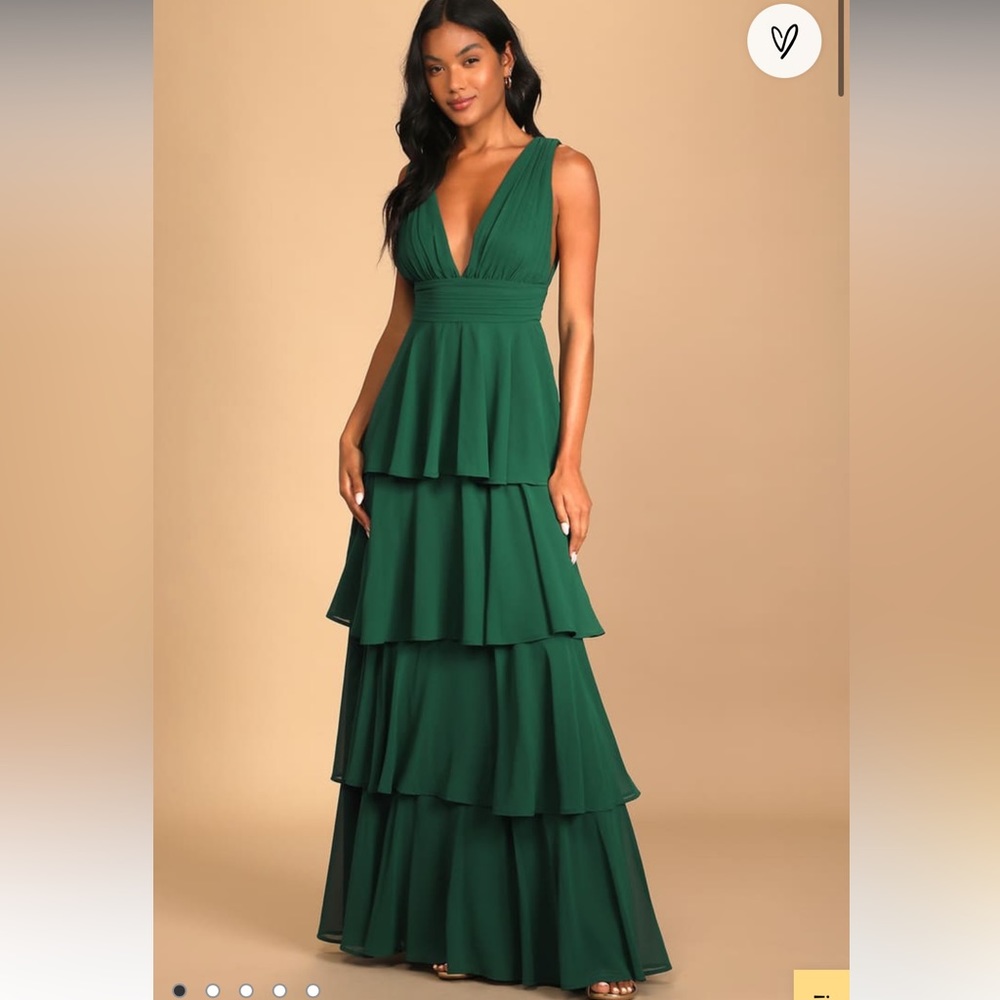 NEW LULUS Amazing Evening Hunter Green Tiered Maxi Dress LARGE NWT Cocktail
